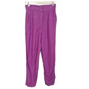 Vintage 80s/90s Bright Purple Linen Blend Paper Bag Pants Women Size M